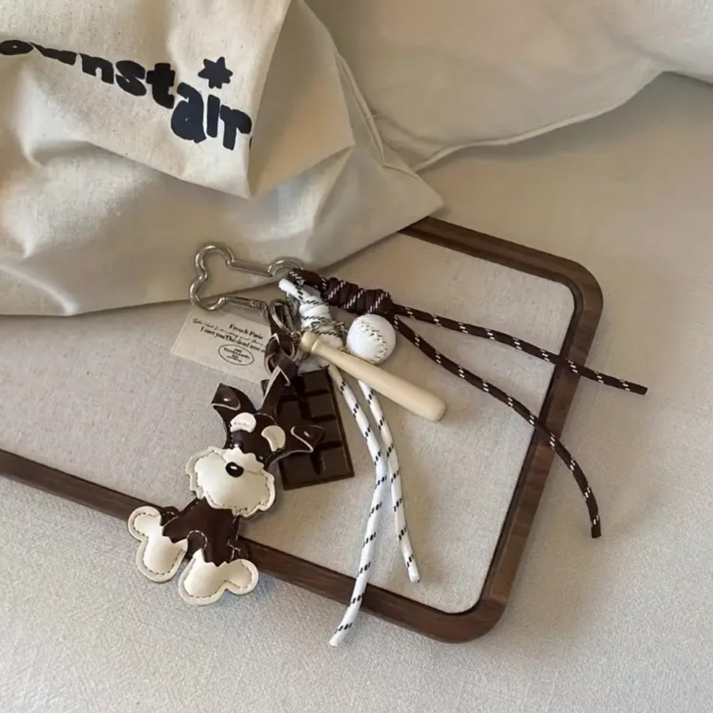 Bag Charm, Schnauzer Brown and White Key Holder, NEW - Picture 5 of 6